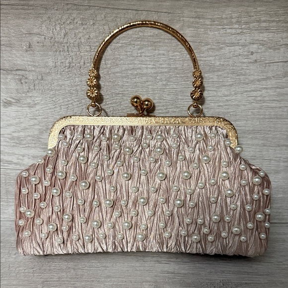 Handbags - Elegant Pearl-Embellished Pink Clutch/Cold Chain Strap; NWOT